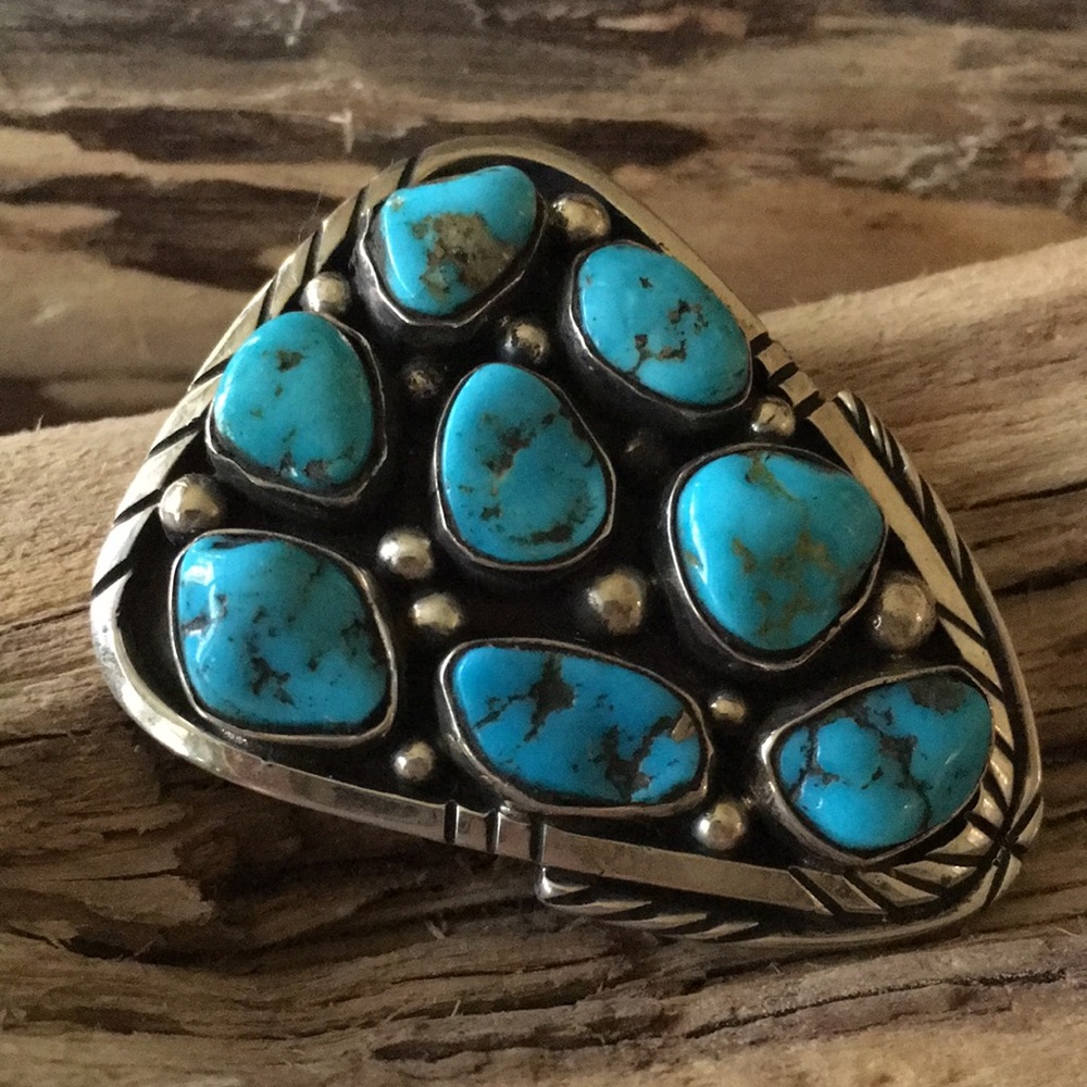 SOLD Vintage Fred Guerro Navajo Turquoise Pin - Picture 2 of 8